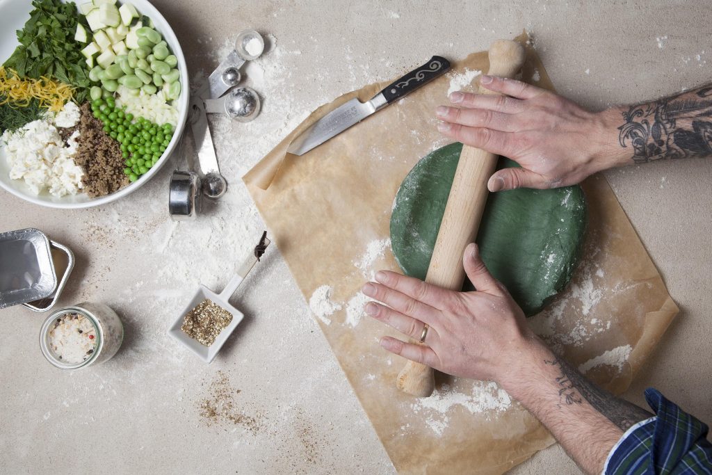 Pie being prepared by a chef