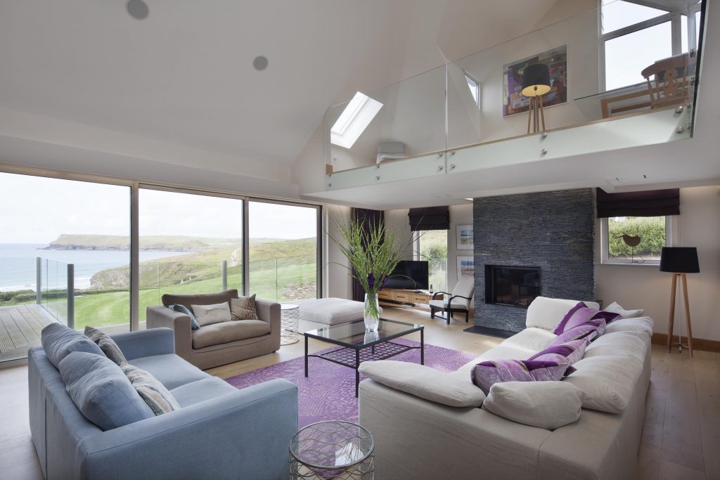 Holiday home interior looking out to the coast