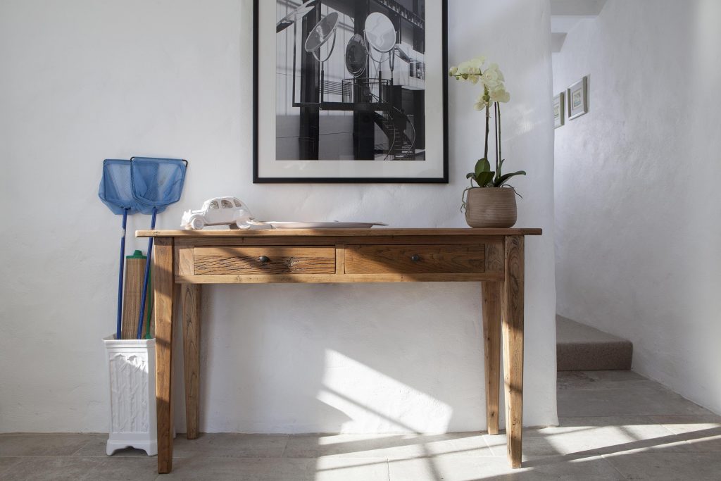 Standard side table with rockpooling nets by the side of it