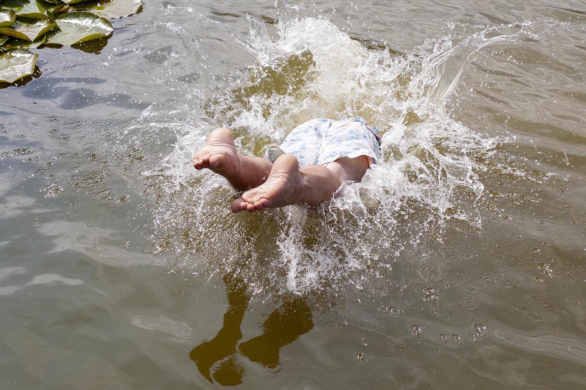 Man diving into pond
