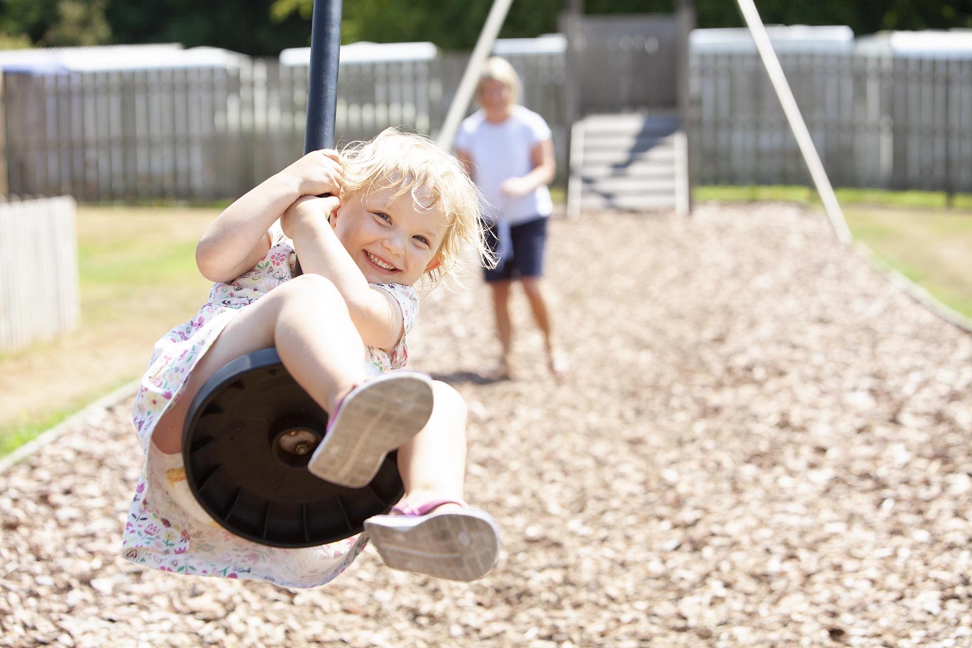 Children playing on zip wire