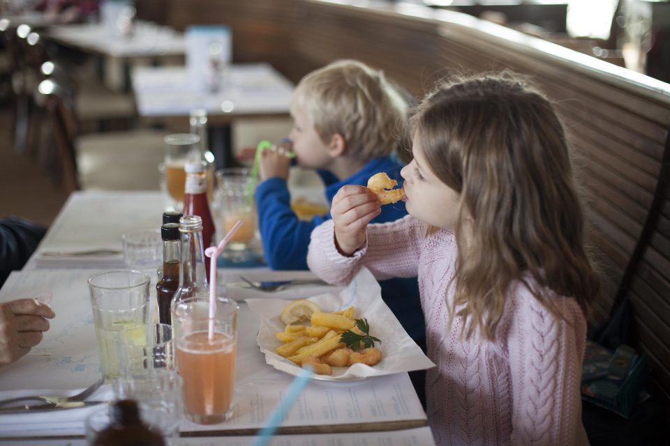 Children eating at Rockfish Cornwall