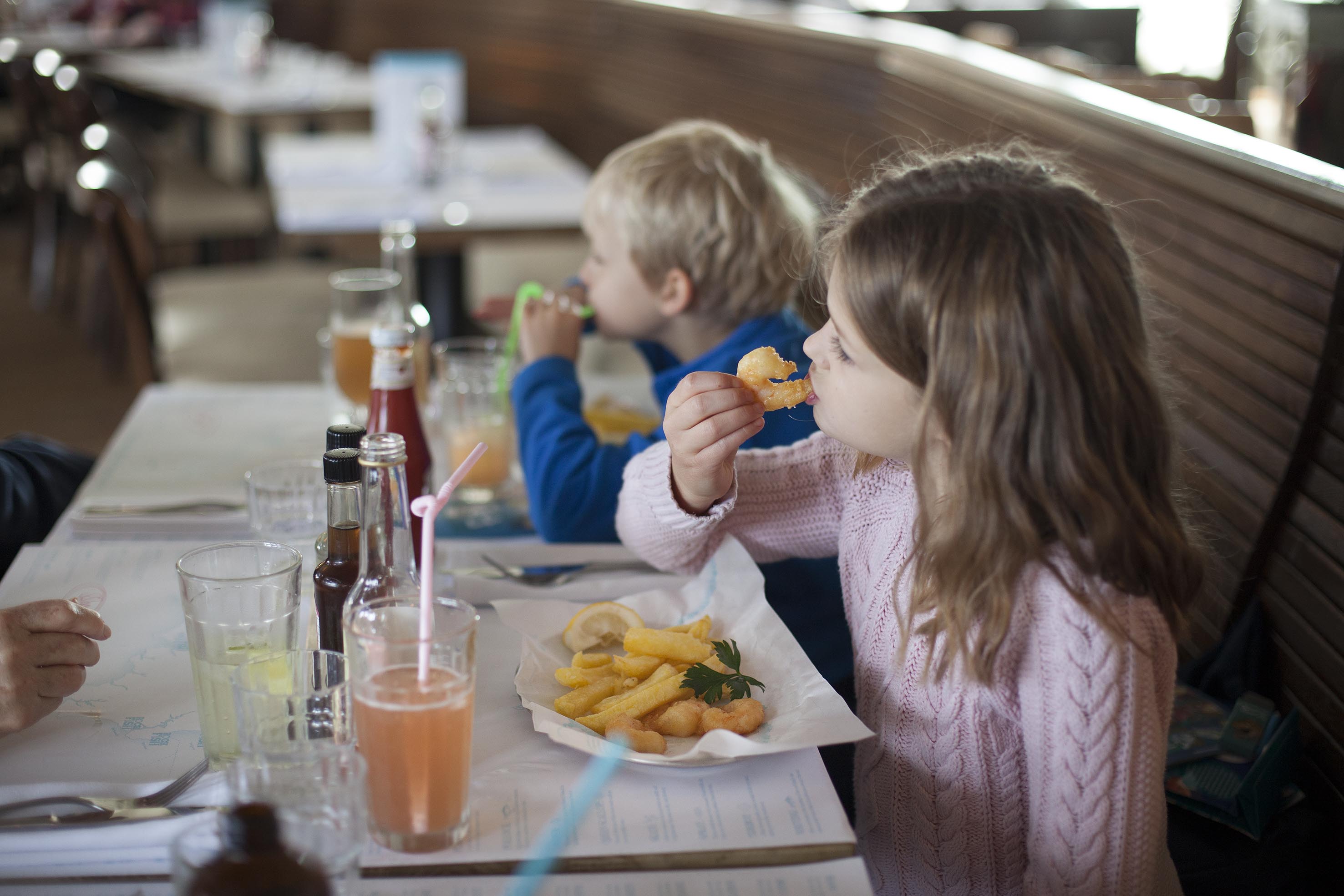 Children eating at Rockfish Cornwall