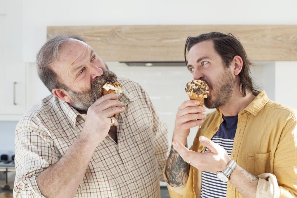 Father and son with icecreams