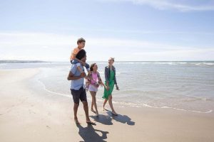 Family holiday walking beach in Wales